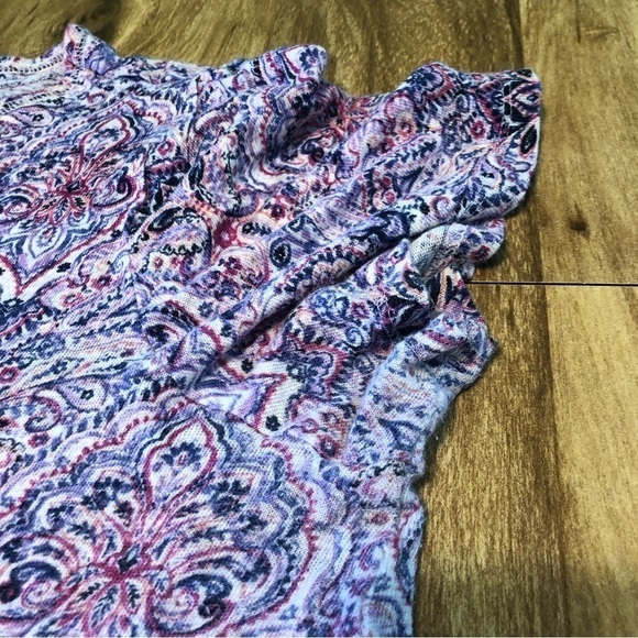 J Jill Love Linen Short Sleeve T Shirt Pink Purple Bohemian Pattern Size 1X Crop - Picture 6 of 7
